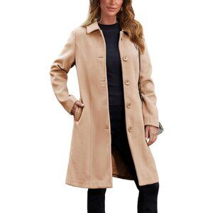 Women's Camel Pea Coat Single Breasted Winter Coat Dress Coat with Pockets